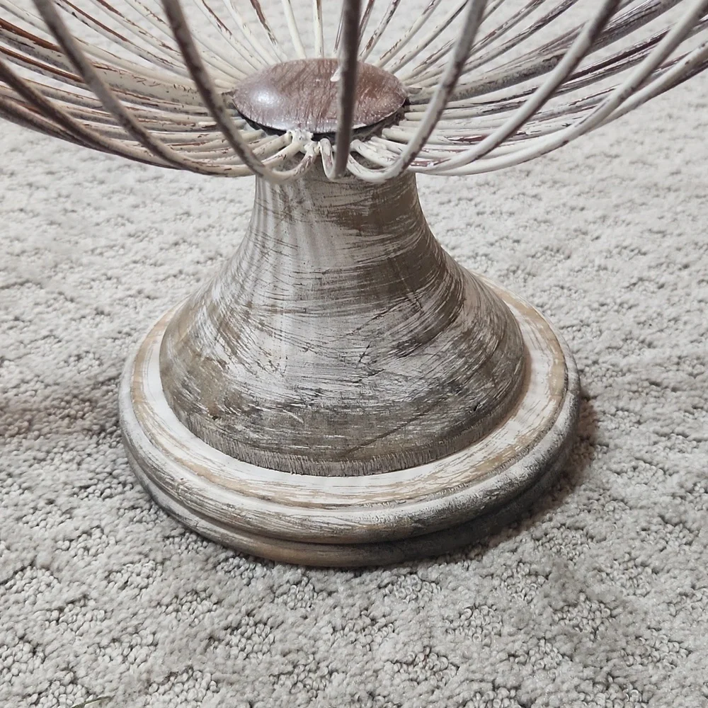 Shabby Chic Style French Metal Wire Basket Chippy Wooden Pedestal Planter